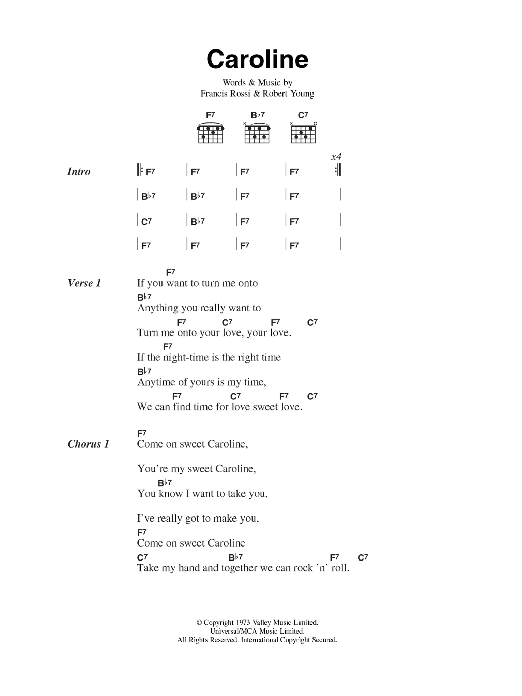 Status Quo Caroline Sheet Music Notes & Chords for Lyrics & Chords - Download or Print PDF