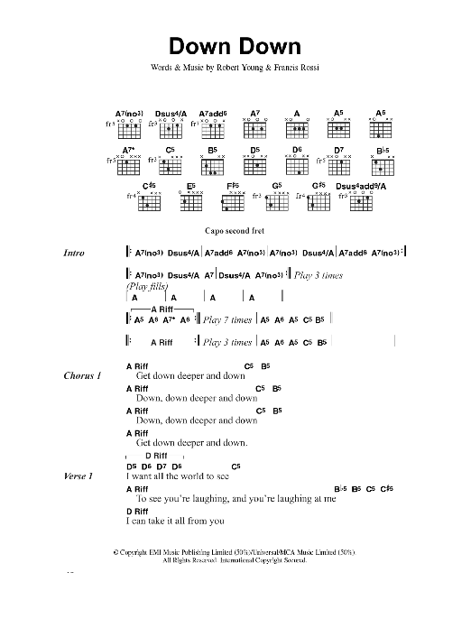 Status Quo Down Down Sheet Music Notes & Chords for Guitar Chords/Lyrics - Download or Print PDF