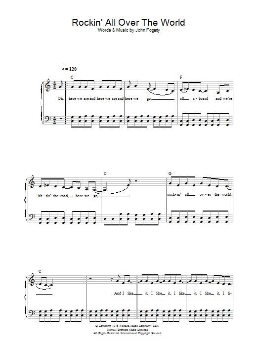 Status Quo Rockin' All Over The World Sheet Music Notes & Chords for Keyboard - Download or Print PDF