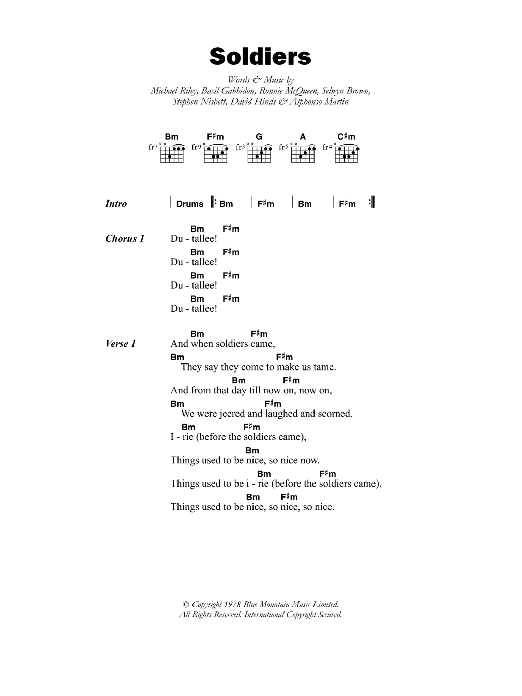 Steel Pulse Soldiers Sheet Music Notes & Chords for Lyrics & Chords - Download or Print PDF