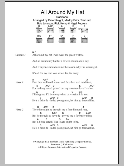 Steeleye Span All Around My Hat Sheet Music Notes & Chords for Lyrics & Chords - Download or Print PDF