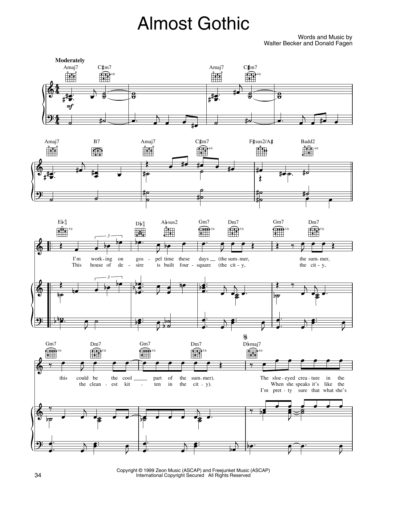 Steely Dan Almost Gothic Sheet Music Notes & Chords for Piano, Vocal & Guitar Chords (Right-Hand Melody) - Download or Print PDF