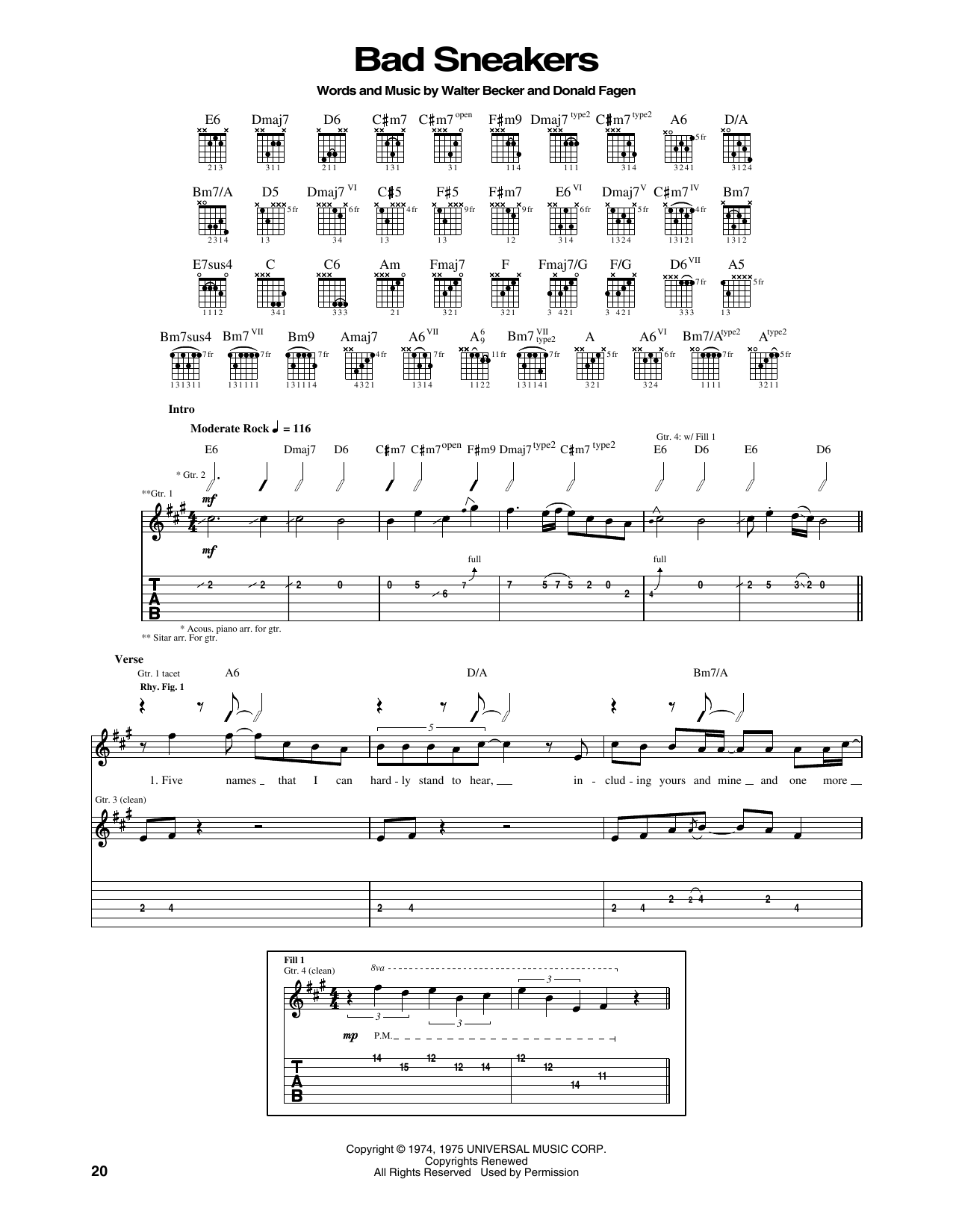 Steely Dan Bad Sneakers Sheet Music Notes & Chords for Guitar Tab - Download or Print PDF