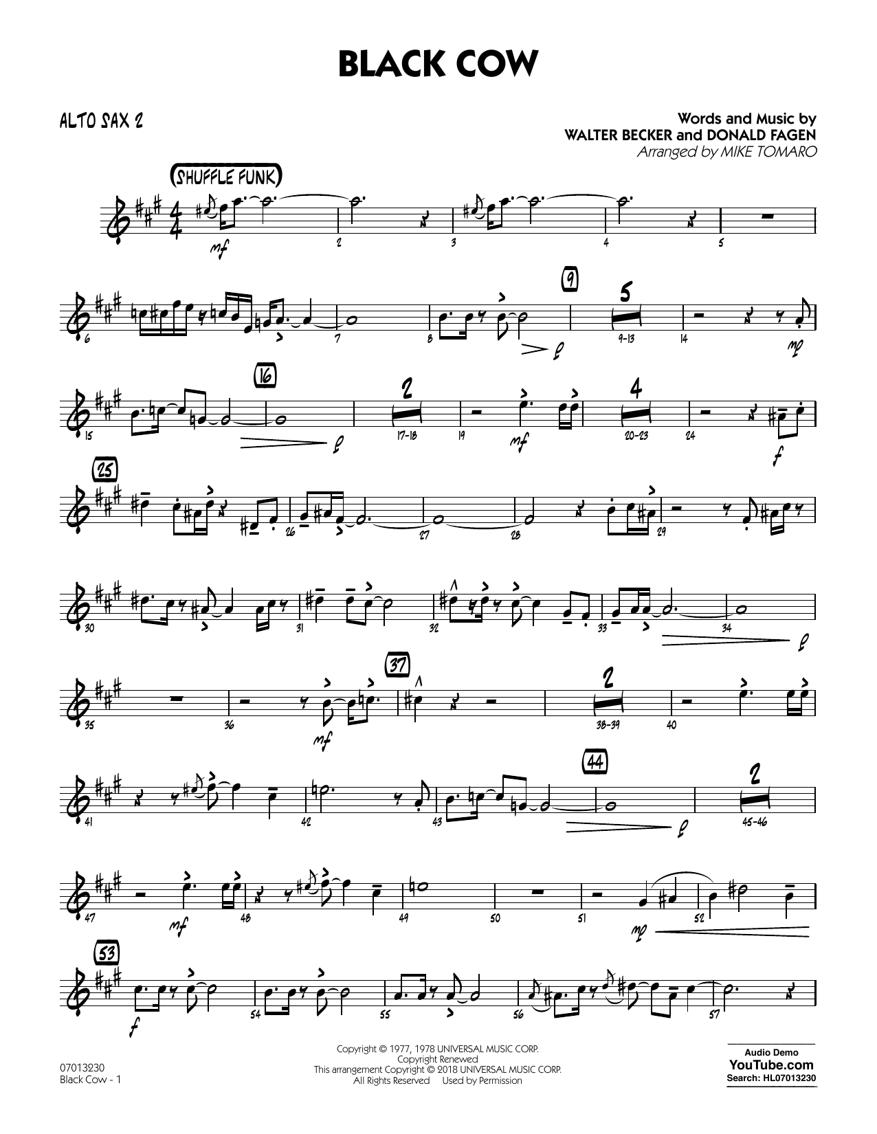 Steely Dan Black Cow (arr. Mike Tomaro) - Alto Sax 2 Sheet Music Notes & Chords for Jazz Ensemble - Download or Print PDF