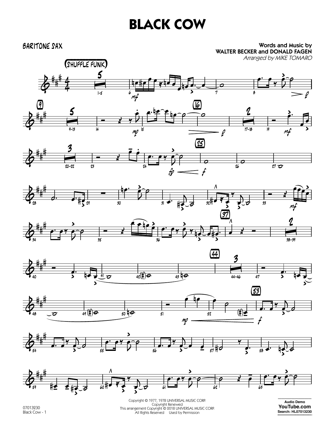 Steely Dan Black Cow (arr. Mike Tomaro) - Baritone Sax Sheet Music Notes & Chords for Jazz Ensemble - Download or Print PDF
