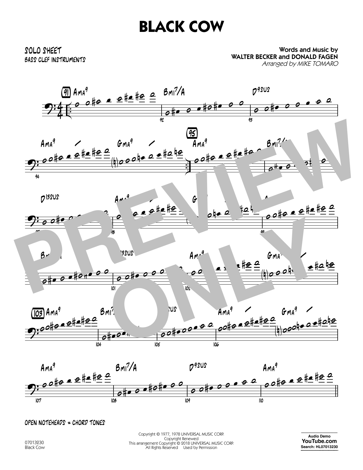 Steely Dan Black Cow (arr. Mike Tomaro) - Bass Clef Solo Sheet Sheet Music Notes & Chords for Jazz Ensemble - Download or Print PDF