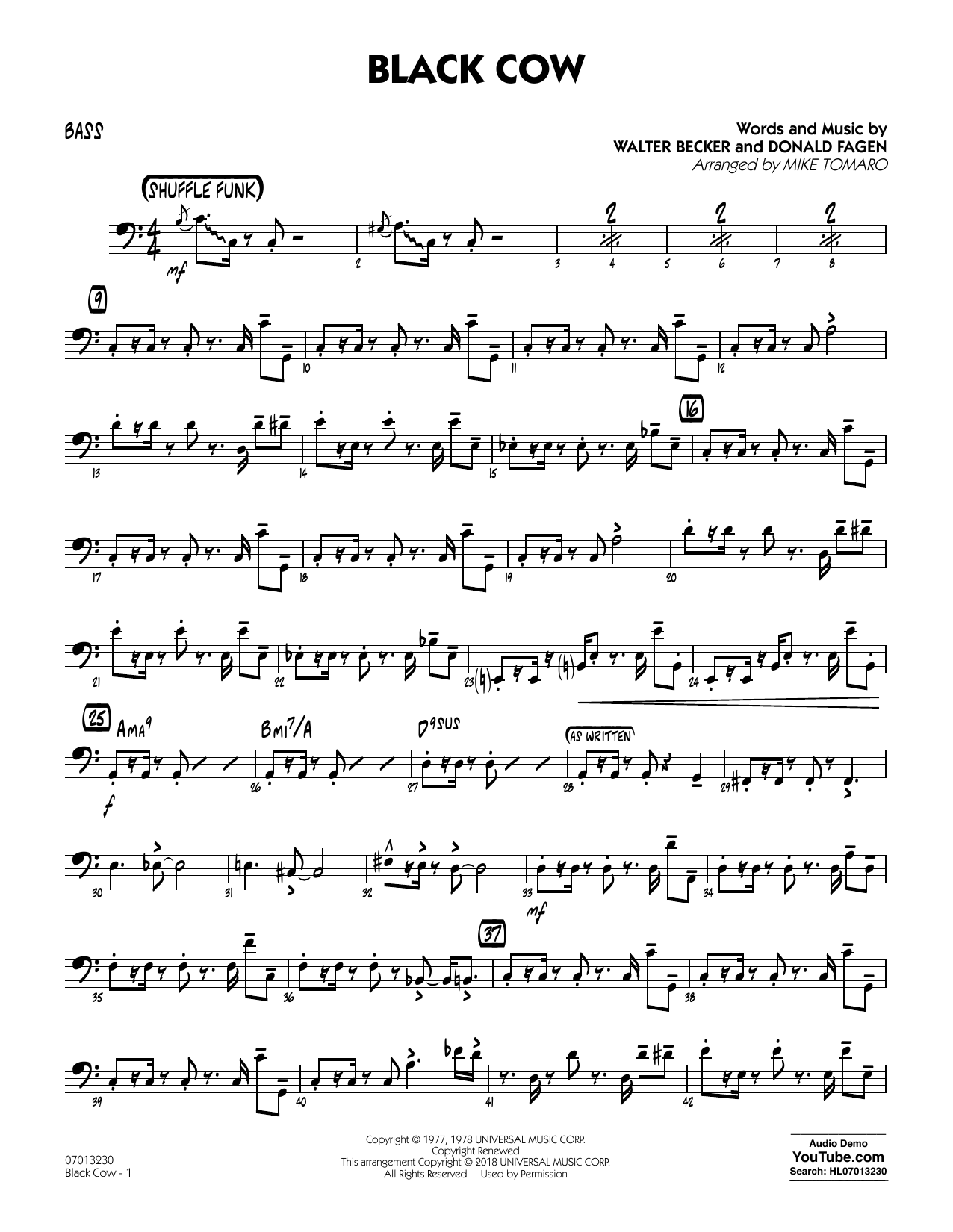 Steely Dan Black Cow (arr. Mike Tomaro) - Bass Sheet Music Notes & Chords for Jazz Ensemble - Download or Print PDF