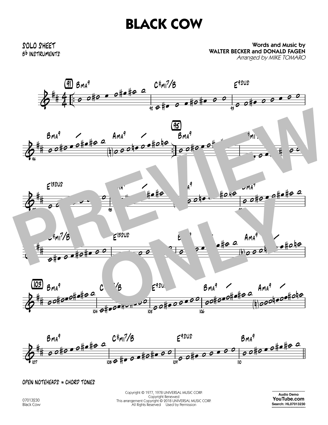 Steely Dan Black Cow (arr. Mike Tomaro) - Bb Solo Sheet Sheet Music Notes & Chords for Jazz Ensemble - Download or Print PDF