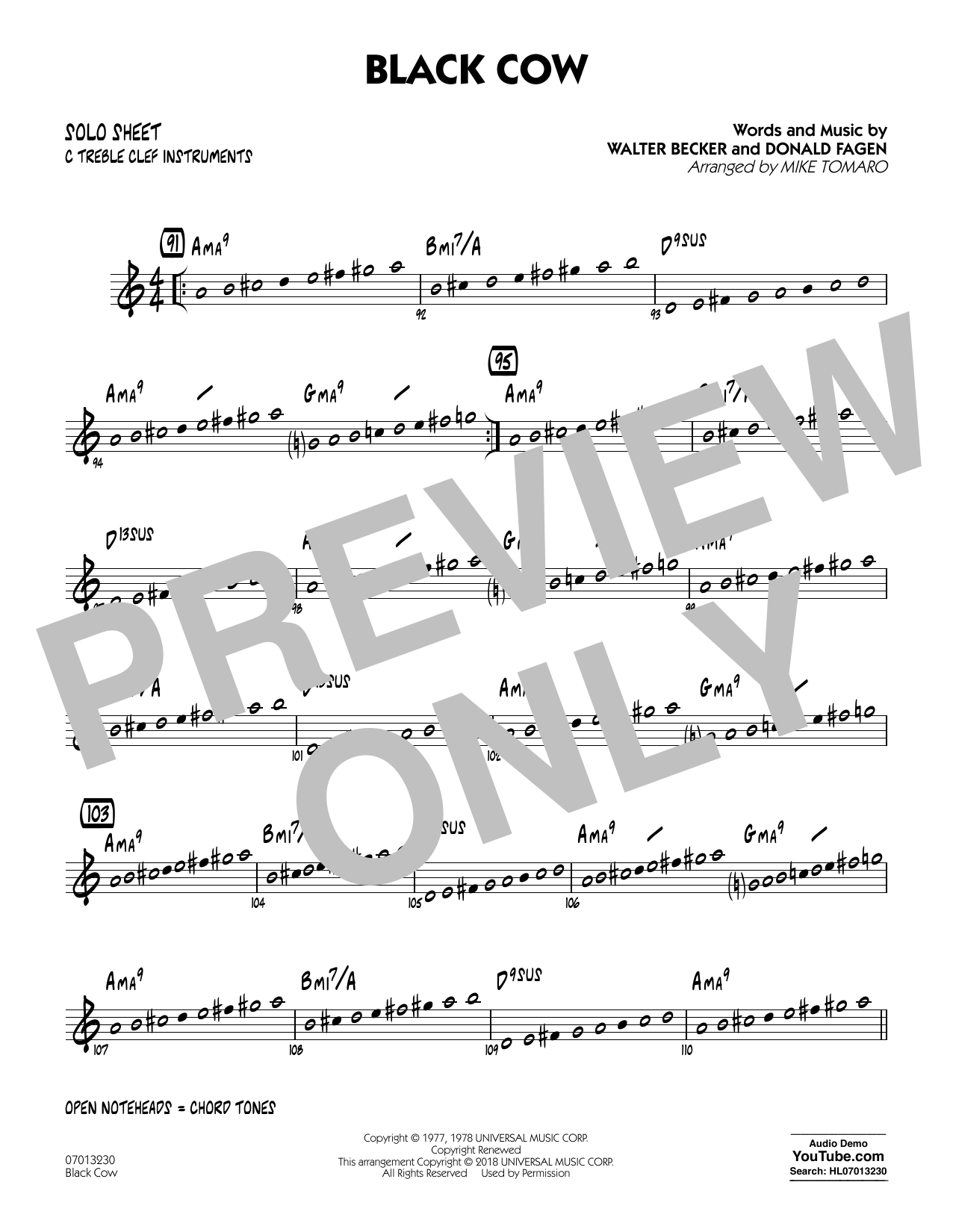 Steely Dan Black Cow (arr. Mike Tomaro) - C Solo Sheet Sheet Music Notes & Chords for Jazz Ensemble - Download or Print PDF
