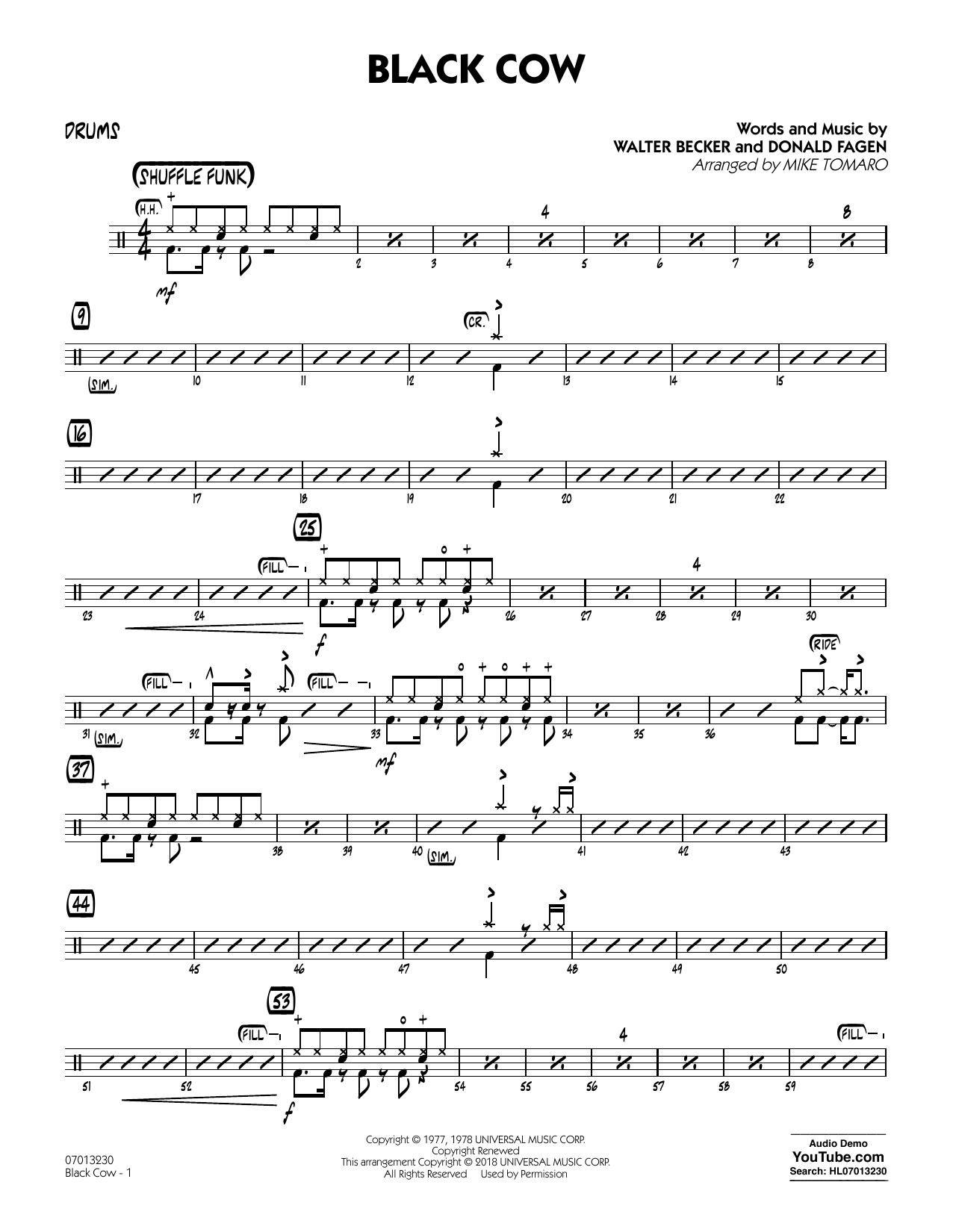 Steely Dan Black Cow (arr. Mike Tomaro) - Drums Sheet Music Notes & Chords for Jazz Ensemble - Download or Print PDF