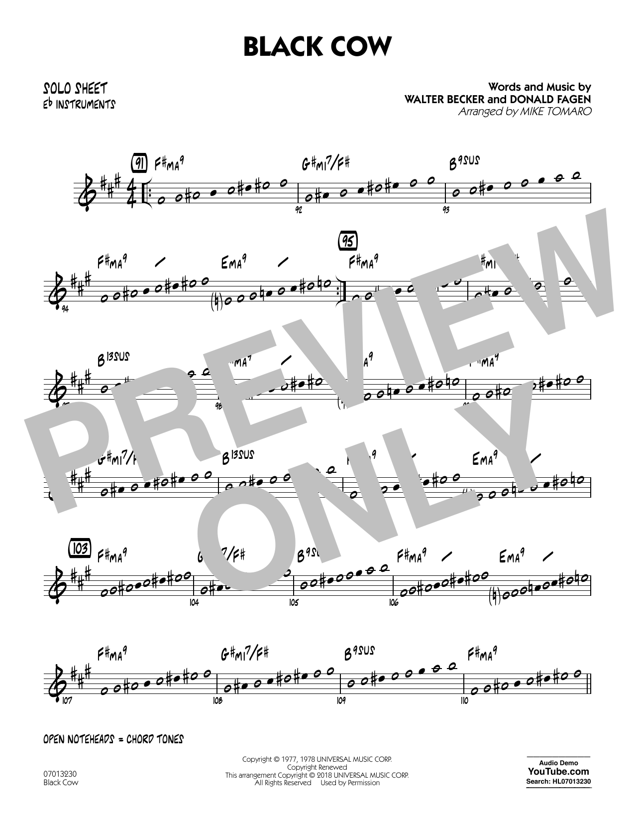 Steely Dan Black Cow (arr. Mike Tomaro) - Eb Solo Sheet Sheet Music Notes & Chords for Jazz Ensemble - Download or Print PDF