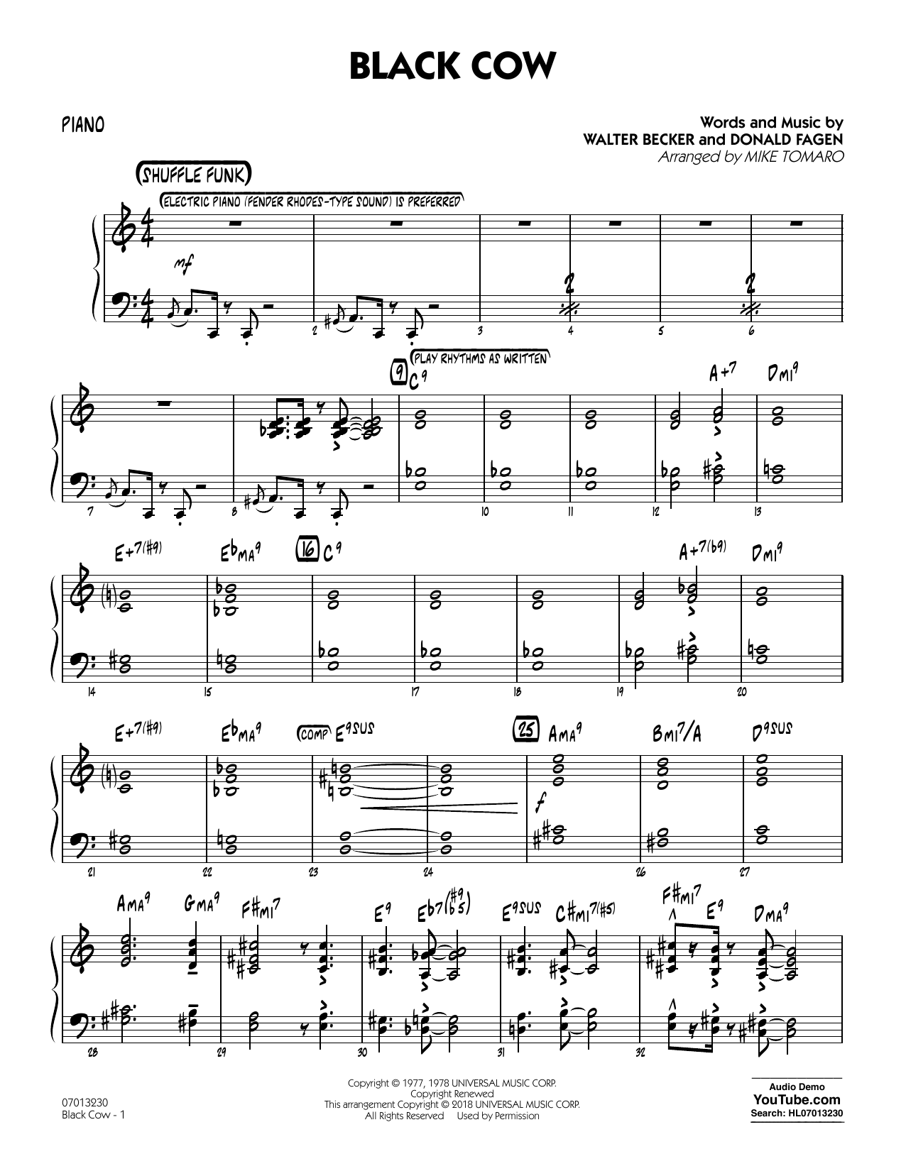 Steely Dan Black Cow (arr. Mike Tomaro) - Piano Sheet Music Notes & Chords for Jazz Ensemble - Download or Print PDF