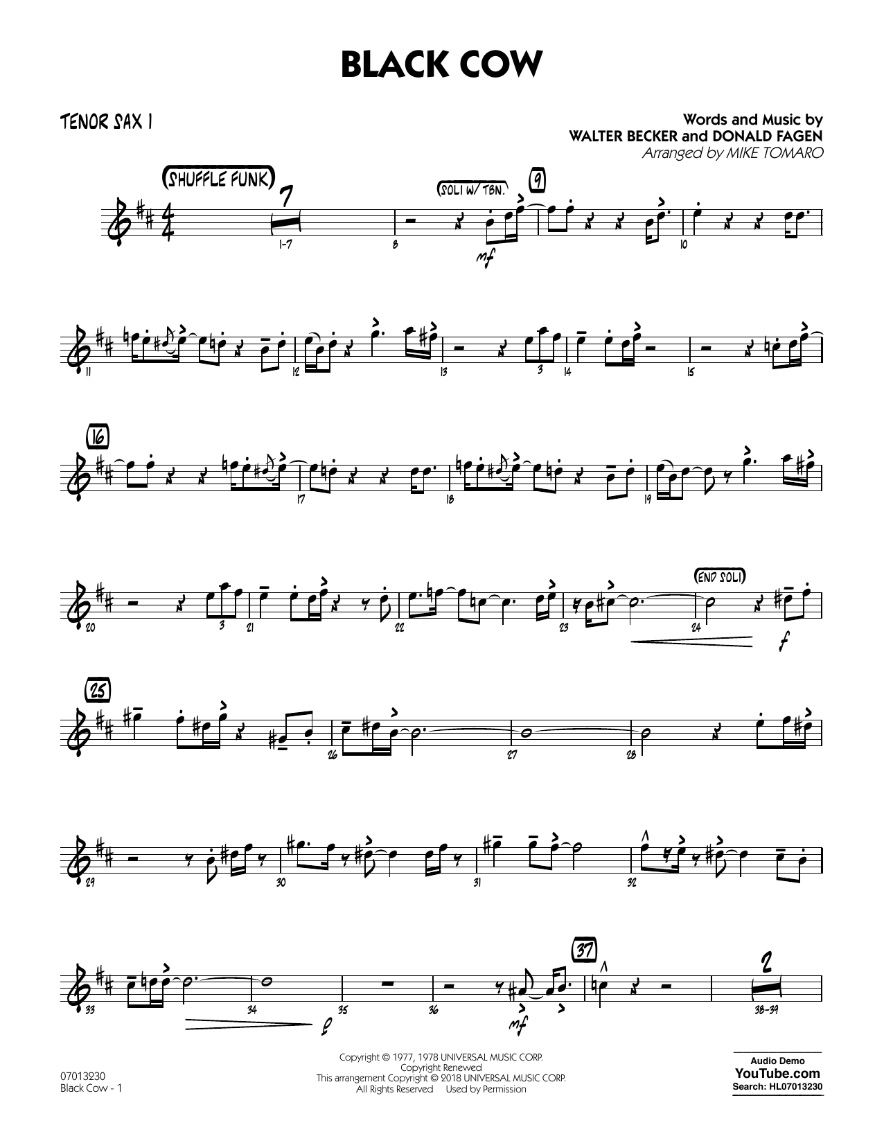 Steely Dan Black Cow (arr. Mike Tomaro) - Tenor Sax 1 Sheet Music Notes & Chords for Jazz Ensemble - Download or Print PDF