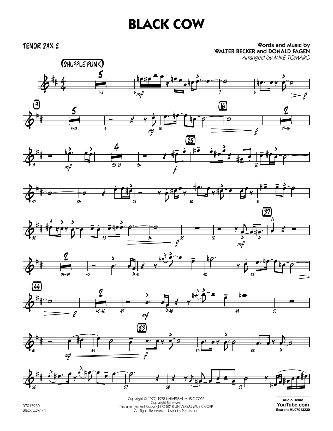 Steely Dan Black Cow (arr. Mike Tomaro) - Tenor Sax 2 Sheet Music Notes & Chords for Jazz Ensemble - Download or Print PDF