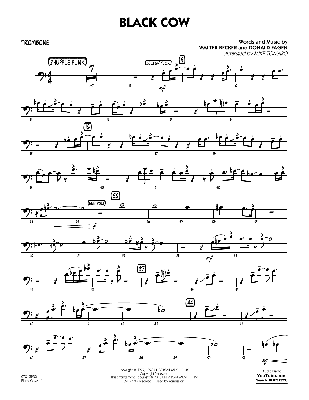 Steely Dan Black Cow (arr. Mike Tomaro) - Trombone 1 Sheet Music Notes & Chords for Jazz Ensemble - Download or Print PDF