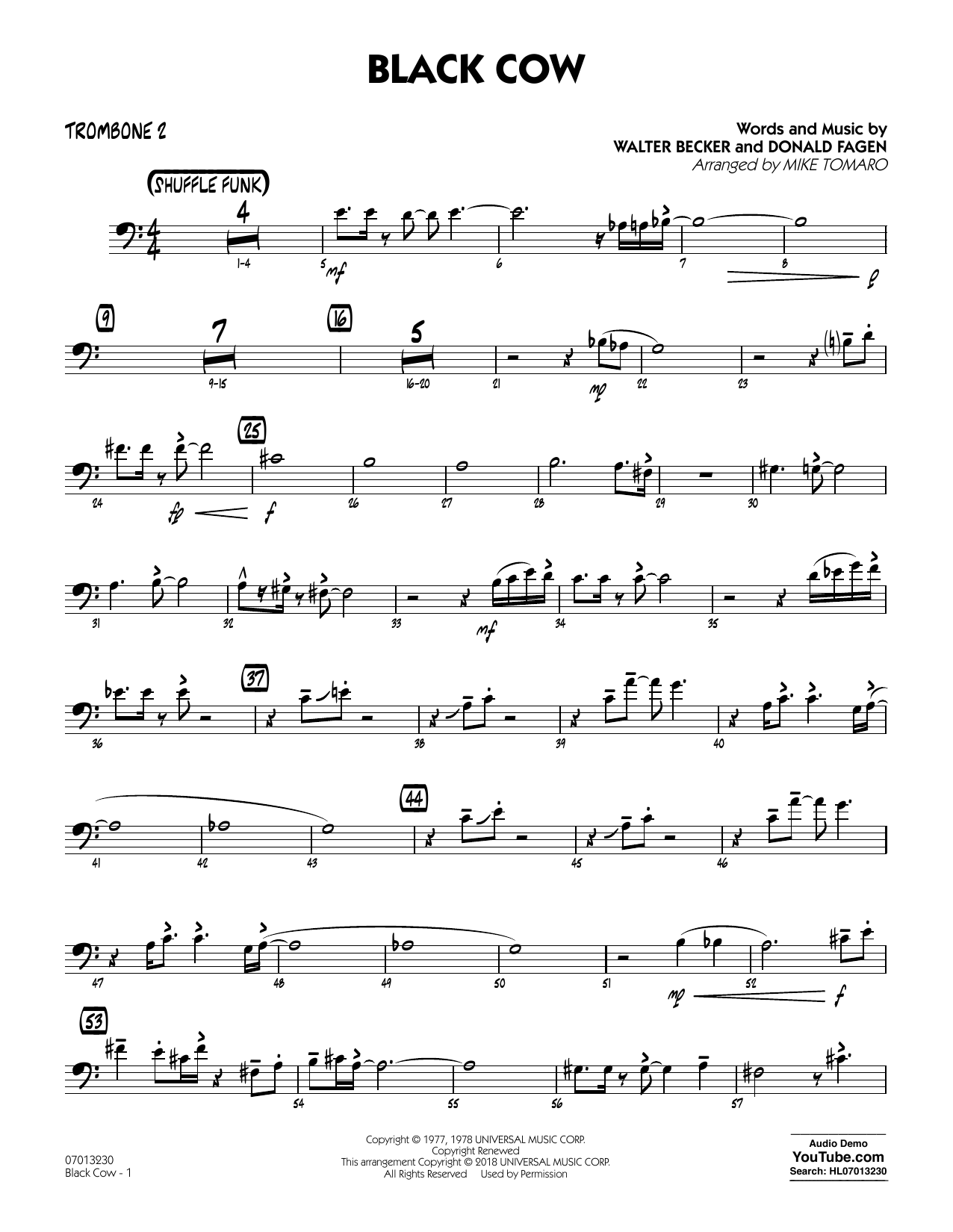 Steely Dan Black Cow (arr. Mike Tomaro) - Trombone 2 Sheet Music Notes & Chords for Jazz Ensemble - Download or Print PDF