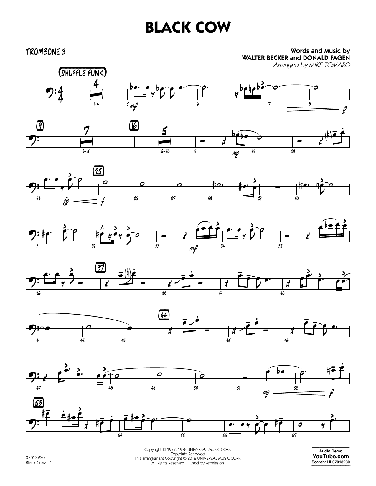 Steely Dan Black Cow (arr. Mike Tomaro) - Trombone 3 Sheet Music Notes & Chords for Jazz Ensemble - Download or Print PDF