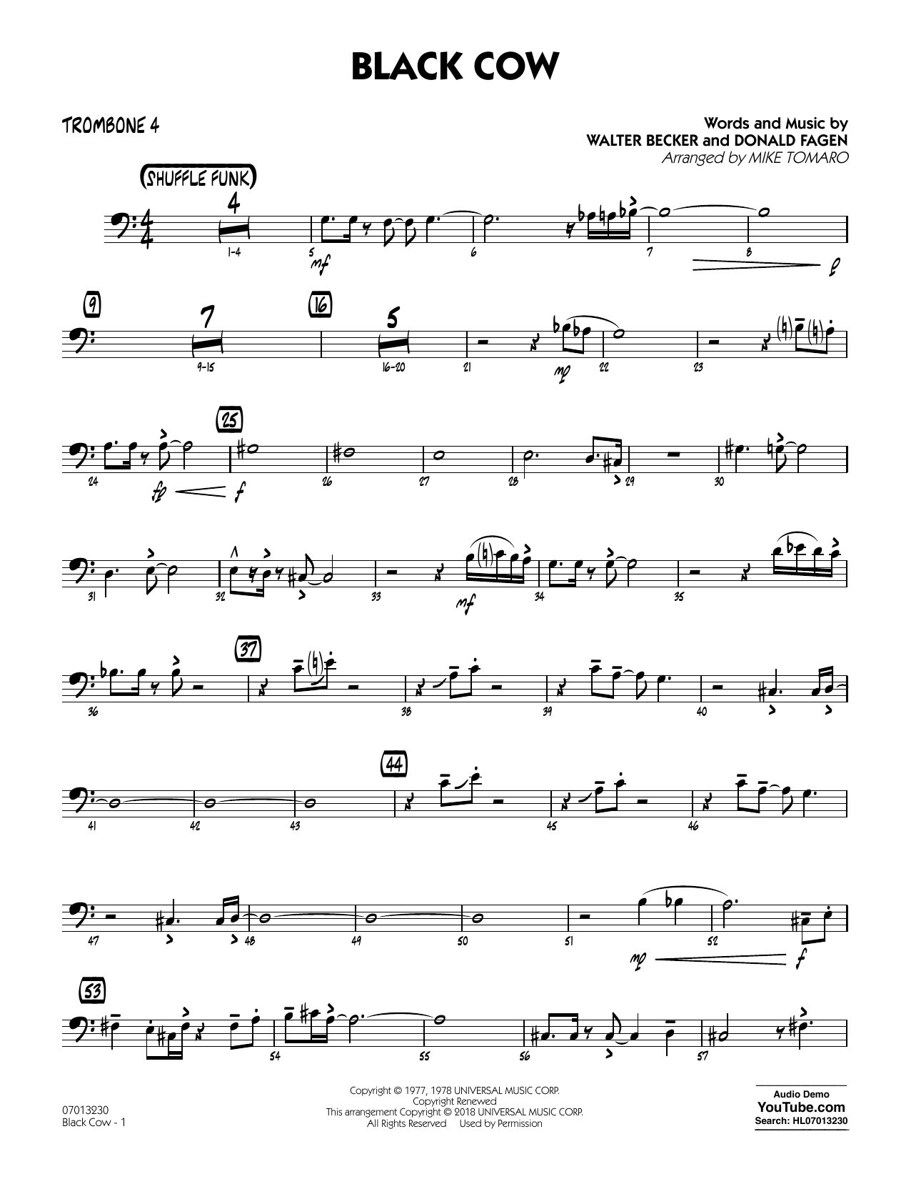 Steely Dan Black Cow (arr. Mike Tomaro) - Trombone 4 Sheet Music Notes & Chords for Jazz Ensemble - Download or Print PDF