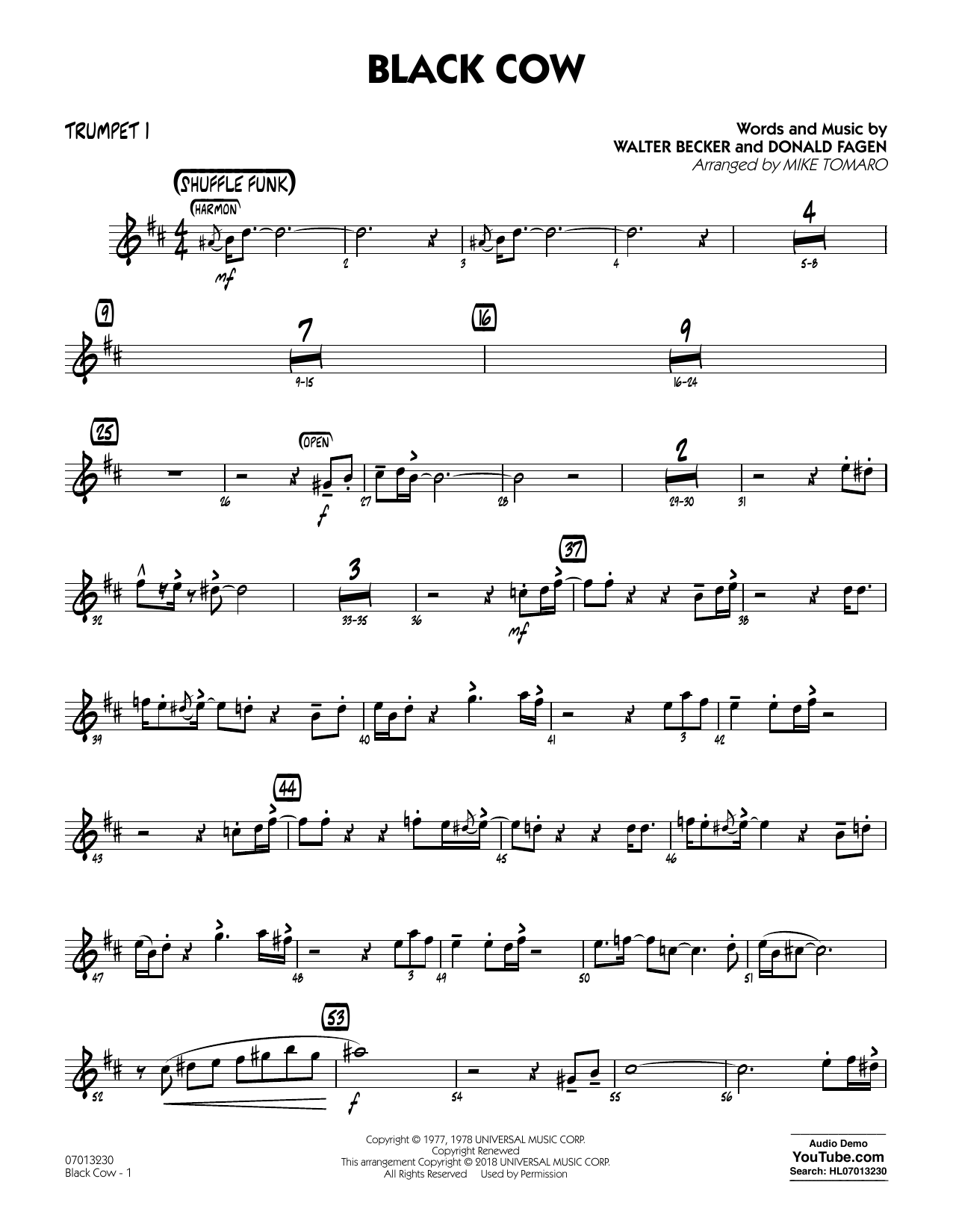Steely Dan Black Cow (arr. Mike Tomaro) - Trumpet 1 Sheet Music Notes & Chords for Jazz Ensemble - Download or Print PDF