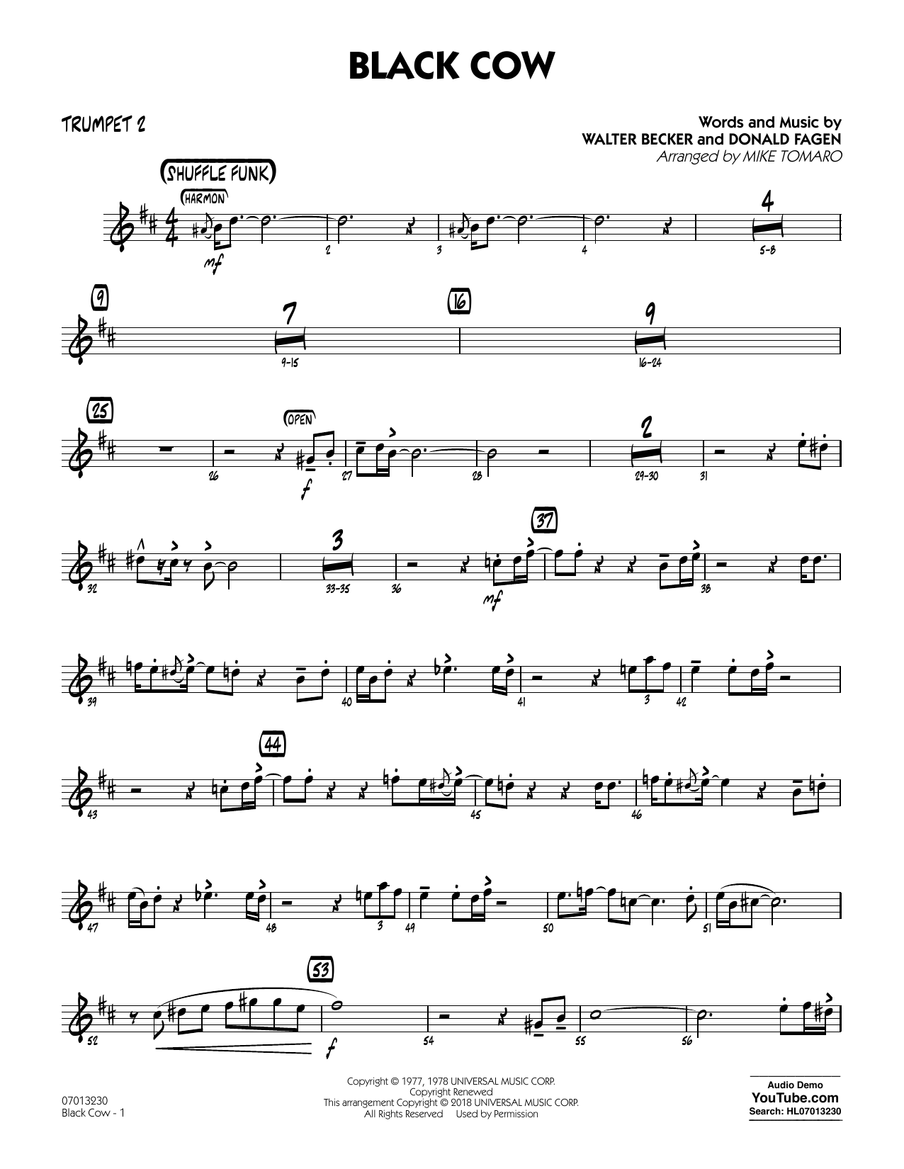 Steely Dan Black Cow (arr. Mike Tomaro) - Trumpet 2 Sheet Music Notes & Chords for Jazz Ensemble - Download or Print PDF