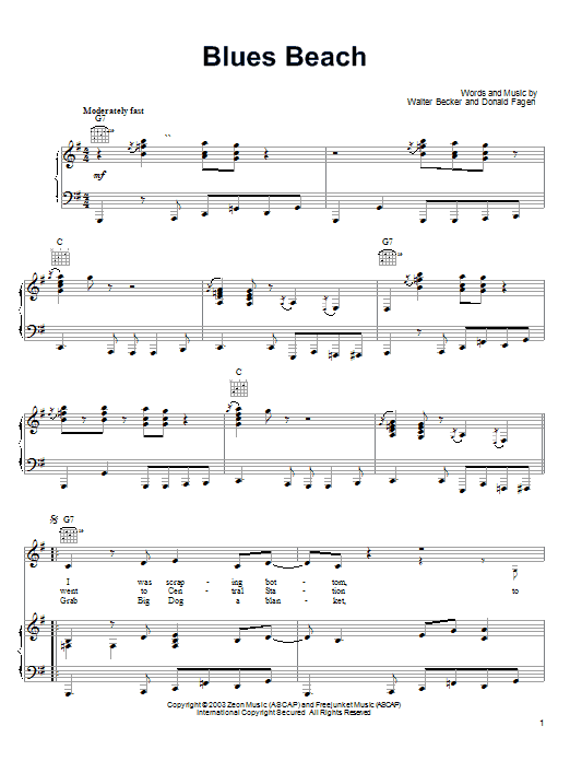 Steely Dan Blues Beach Sheet Music Notes & Chords for Piano, Vocal & Guitar (Right-Hand Melody) - Download or Print PDF