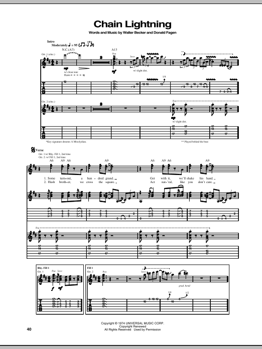 Steely Dan Chain Lightning Sheet Music Notes & Chords for Piano, Vocal & Guitar (Right-Hand Melody) - Download or Print PDF