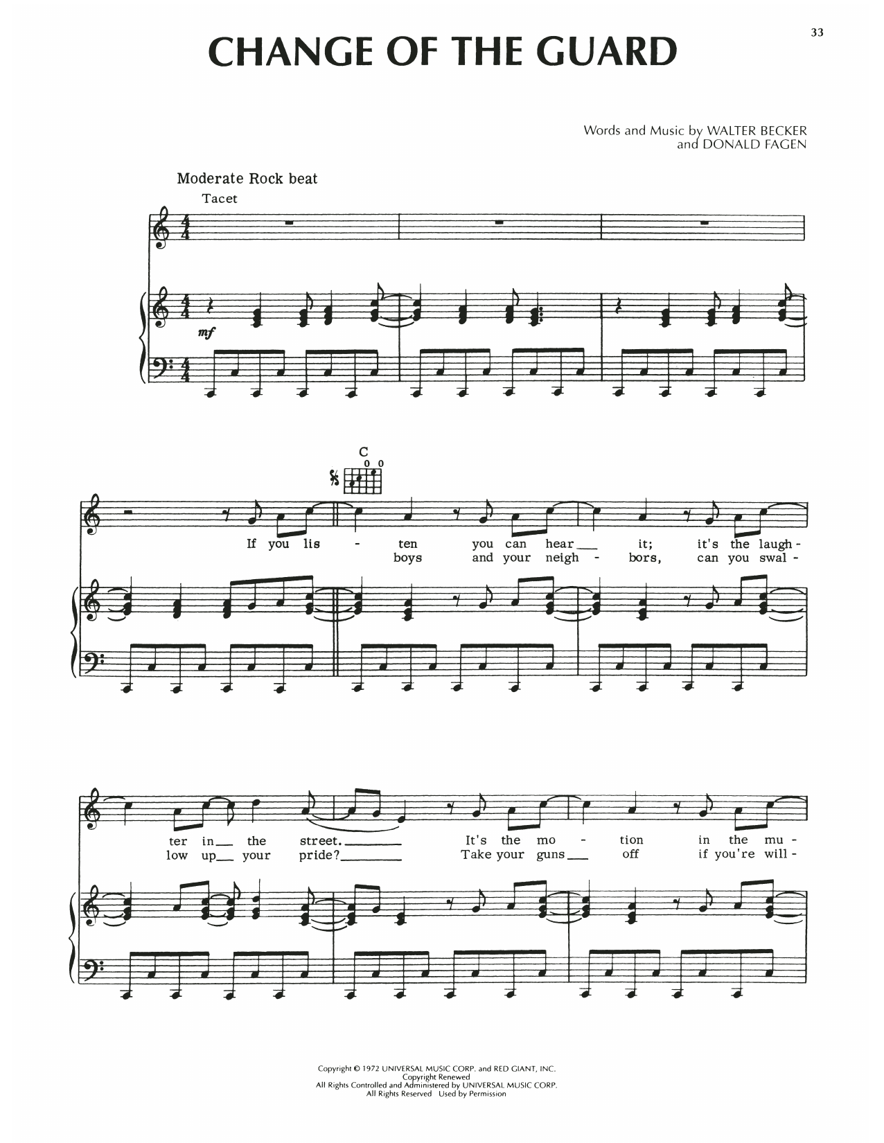 Steely Dan Change Of The Guard Sheet Music Notes & Chords for Piano, Vocal & Guitar (Right-Hand Melody) - Download or Print PDF