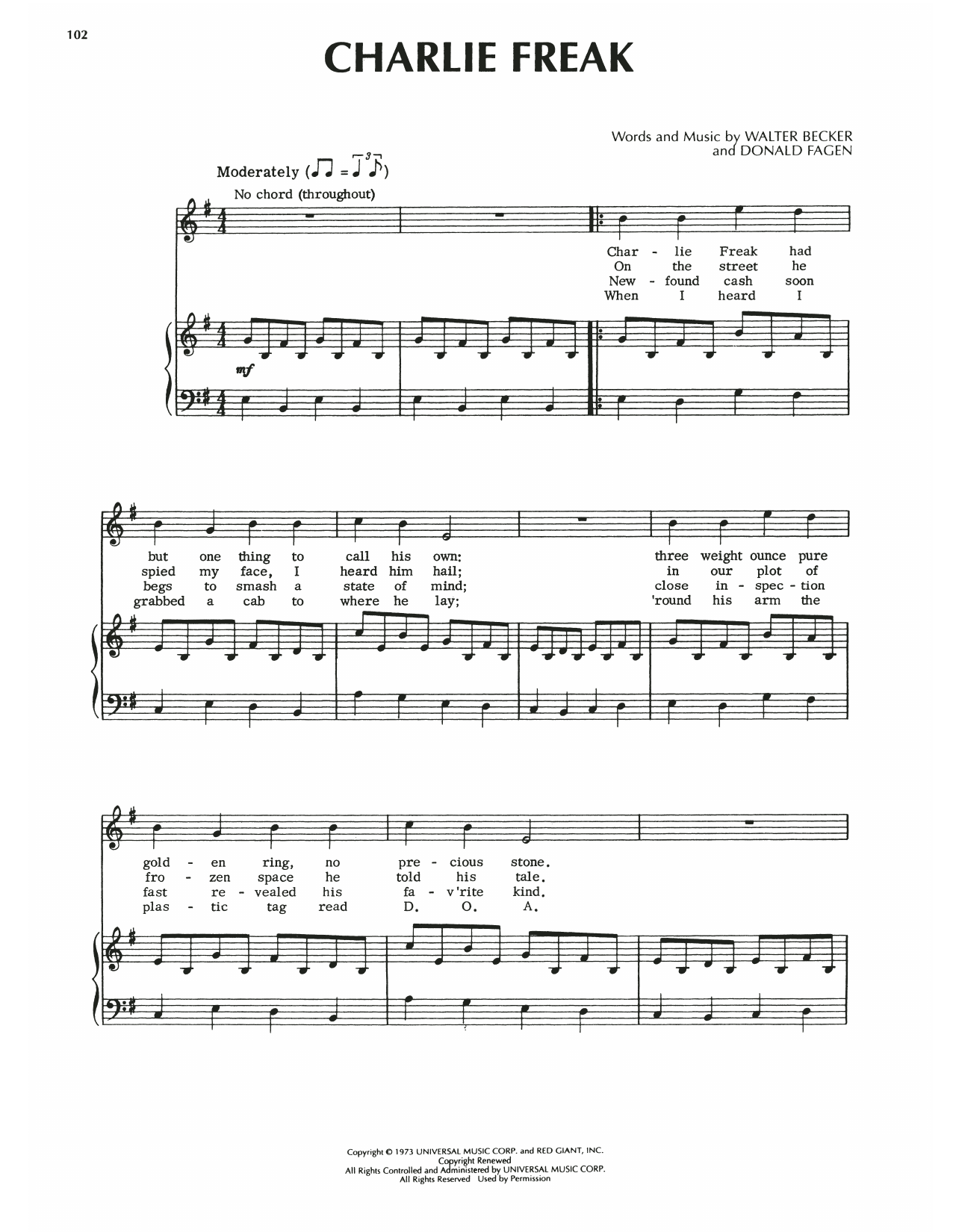 Steely Dan Charlie Freak Sheet Music Notes & Chords for Piano, Vocal & Guitar (Right-Hand Melody) - Download or Print PDF