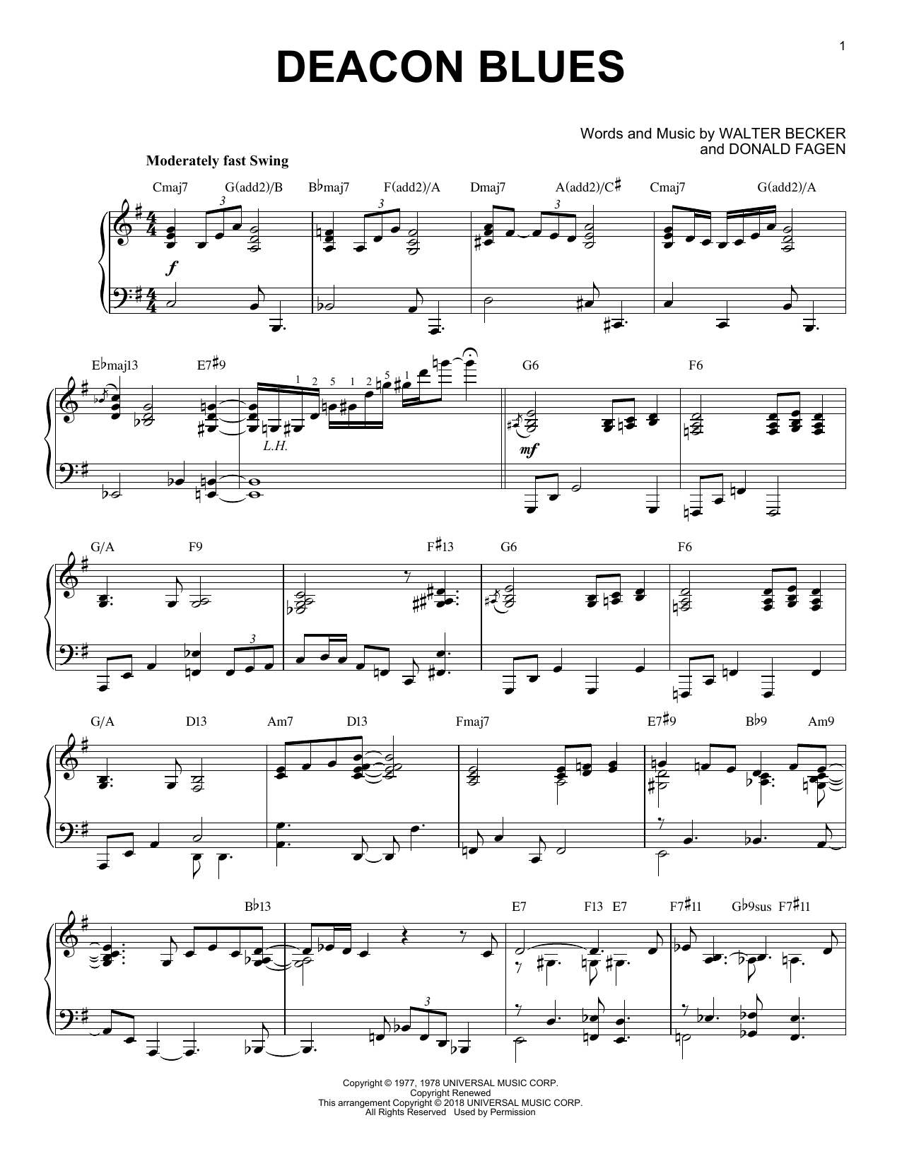 Steely Dan Deacon Blues [Jazz version] Sheet Music Notes & Chords for Piano - Download or Print PDF
