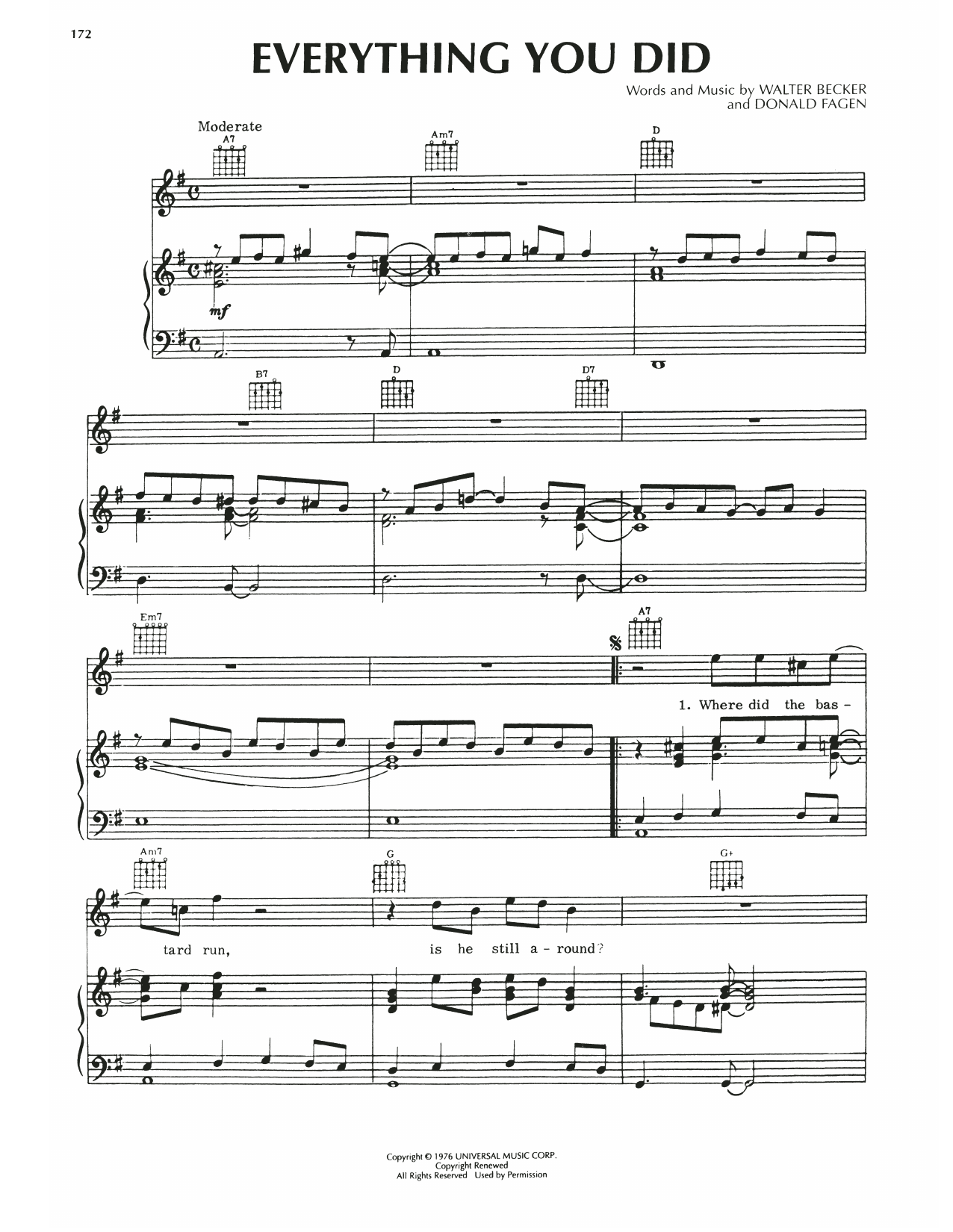 Steely Dan Everything You Did Sheet Music Notes & Chords for Piano, Vocal & Guitar (Right-Hand Melody) - Download or Print PDF