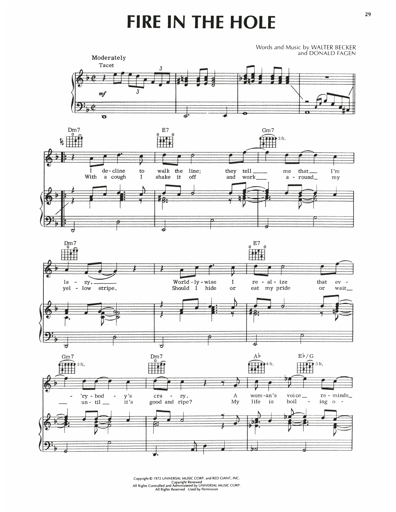 Steely Dan Fire In The Hole Sheet Music Notes & Chords for Piano, Vocal & Guitar (Right-Hand Melody) - Download or Print PDF