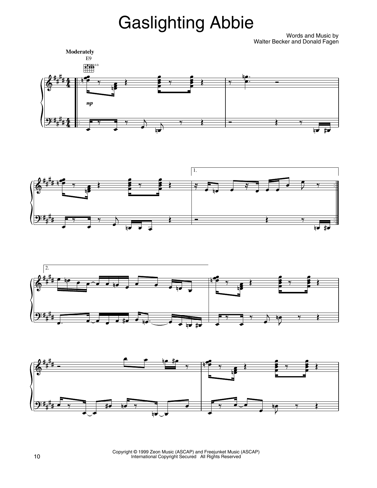 Steely Dan Gaslighting Abbie Sheet Music Notes & Chords for Piano, Vocal & Guitar Chords (Right-Hand Melody) - Download or Print PDF