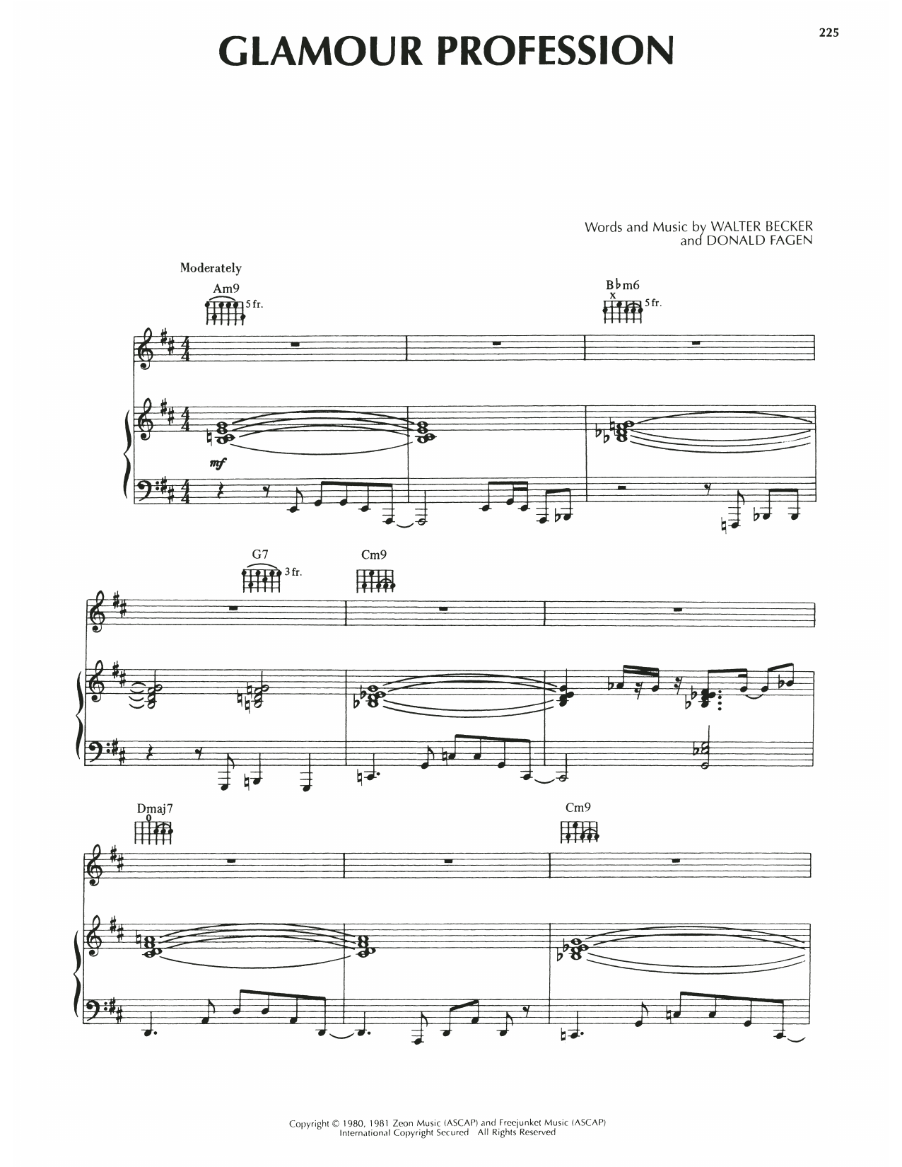 Steely Dan Glamour Profession Sheet Music Notes & Chords for Piano, Vocal & Guitar (Right-Hand Melody) - Download or Print PDF