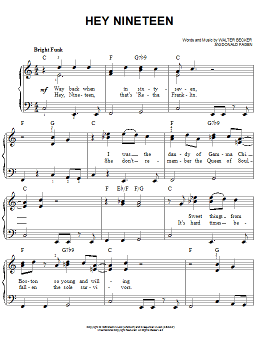 Steely Dan Hey Nineteen Sheet Music Notes & Chords for Bass Guitar Tab - Download or Print PDF