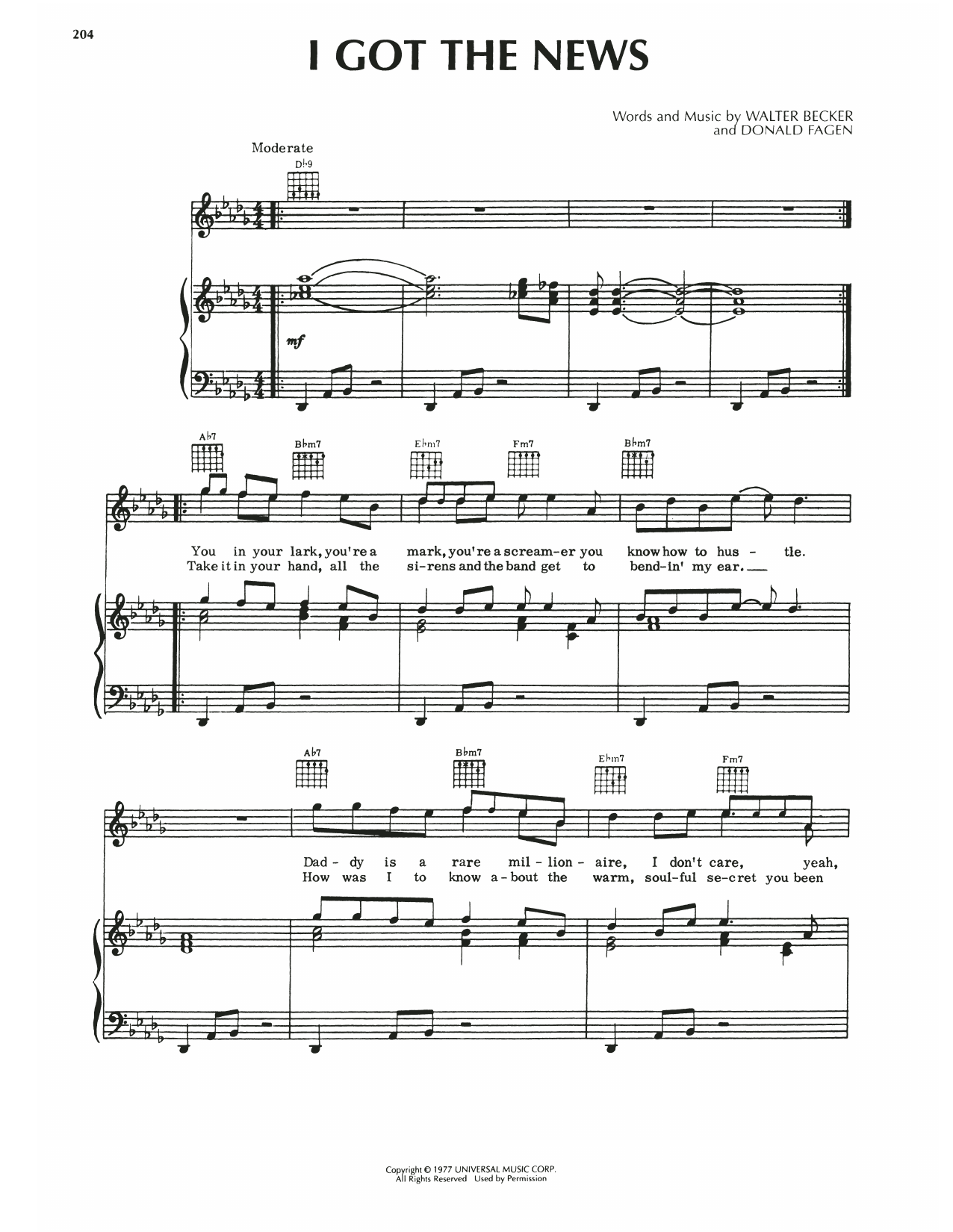 Steely Dan I Got The News Sheet Music Notes & Chords for Piano, Vocal & Guitar (Right-Hand Melody) - Download or Print PDF