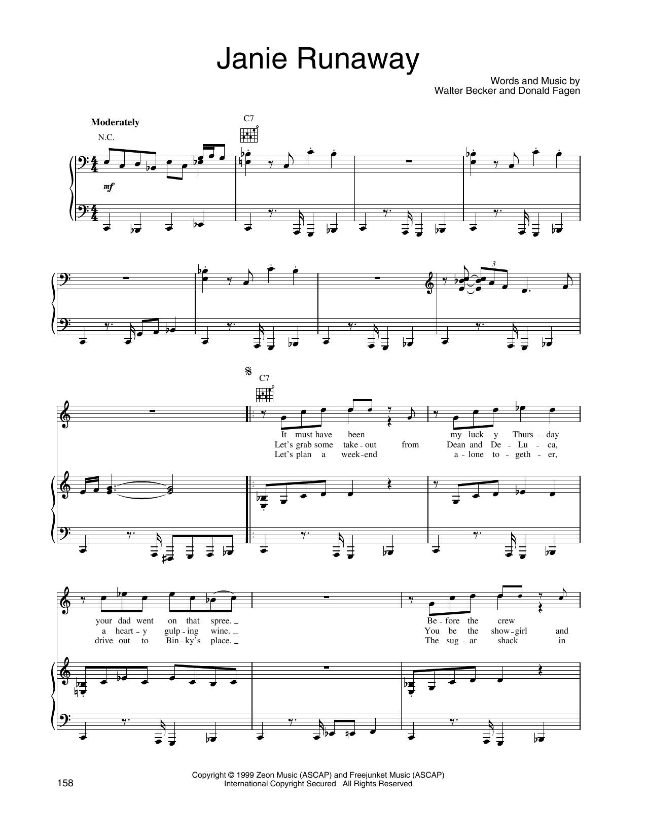 Steely Dan Janie Runaway Sheet Music Notes & Chords for Piano, Vocal & Guitar Chords (Right-Hand Melody) - Download or Print PDF