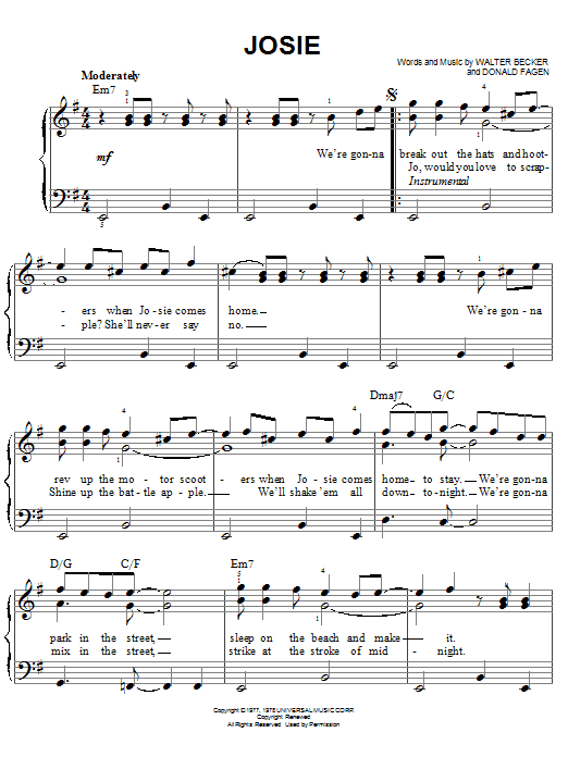 Steely Dan Josie Sheet Music Notes & Chords for Lyrics & Chords - Download or Print PDF