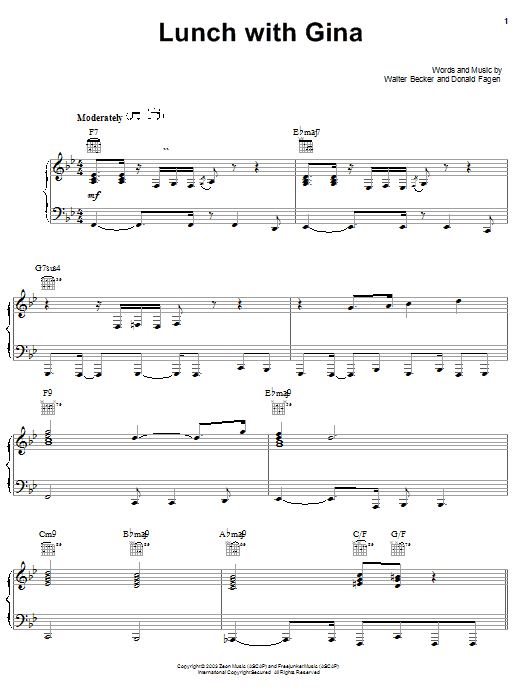 Steely Dan Lunch With Gina Sheet Music Notes & Chords for Piano, Vocal & Guitar (Right-Hand Melody) - Download or Print PDF