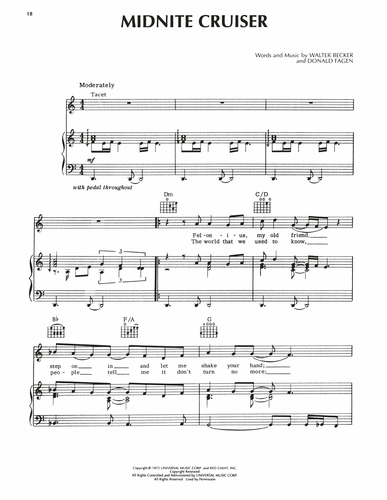 Steely Dan Midnite Cruiser Sheet Music Notes & Chords for Piano, Vocal & Guitar (Right-Hand Melody) - Download or Print PDF