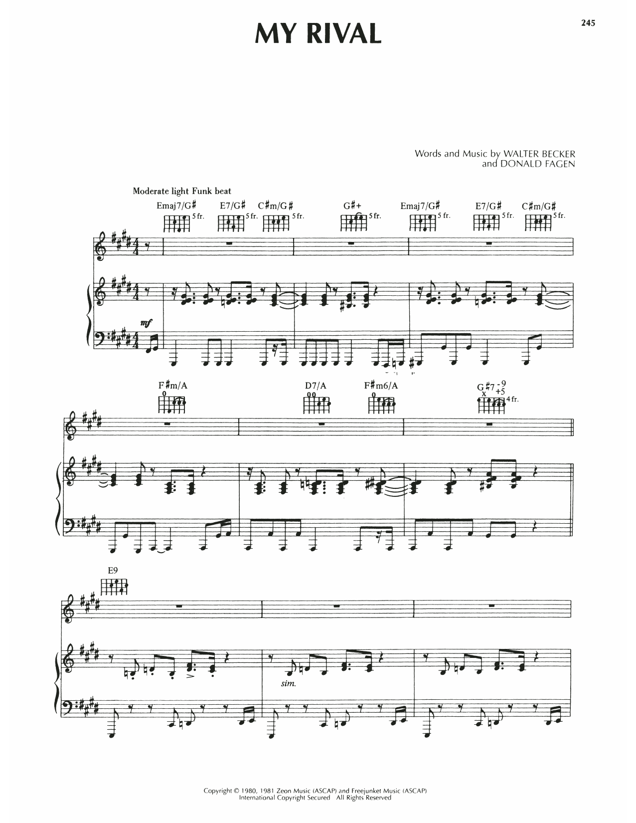 Steely Dan My Rival Sheet Music Notes & Chords for Piano, Vocal & Guitar (Right-Hand Melody) - Download or Print PDF