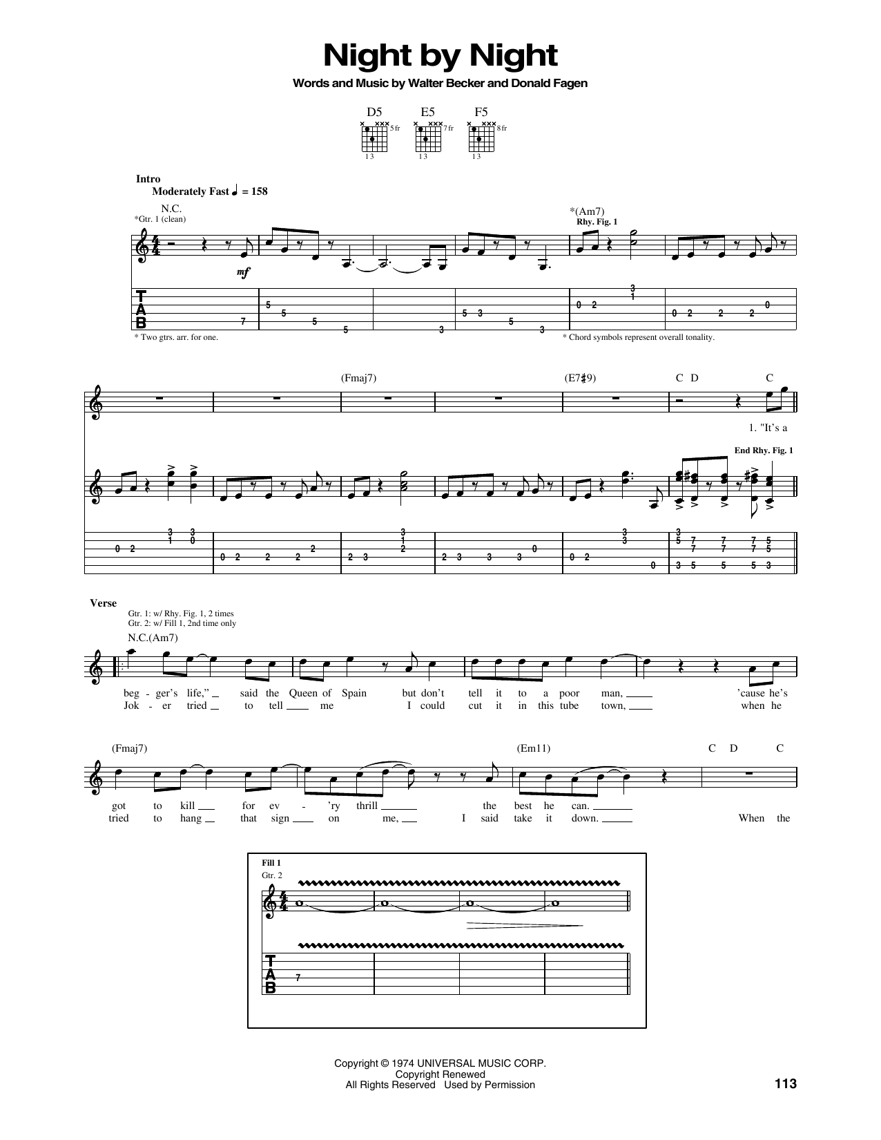 Steely Dan Night By Night Sheet Music Notes & Chords for Piano, Vocal & Guitar (Right-Hand Melody) - Download or Print PDF