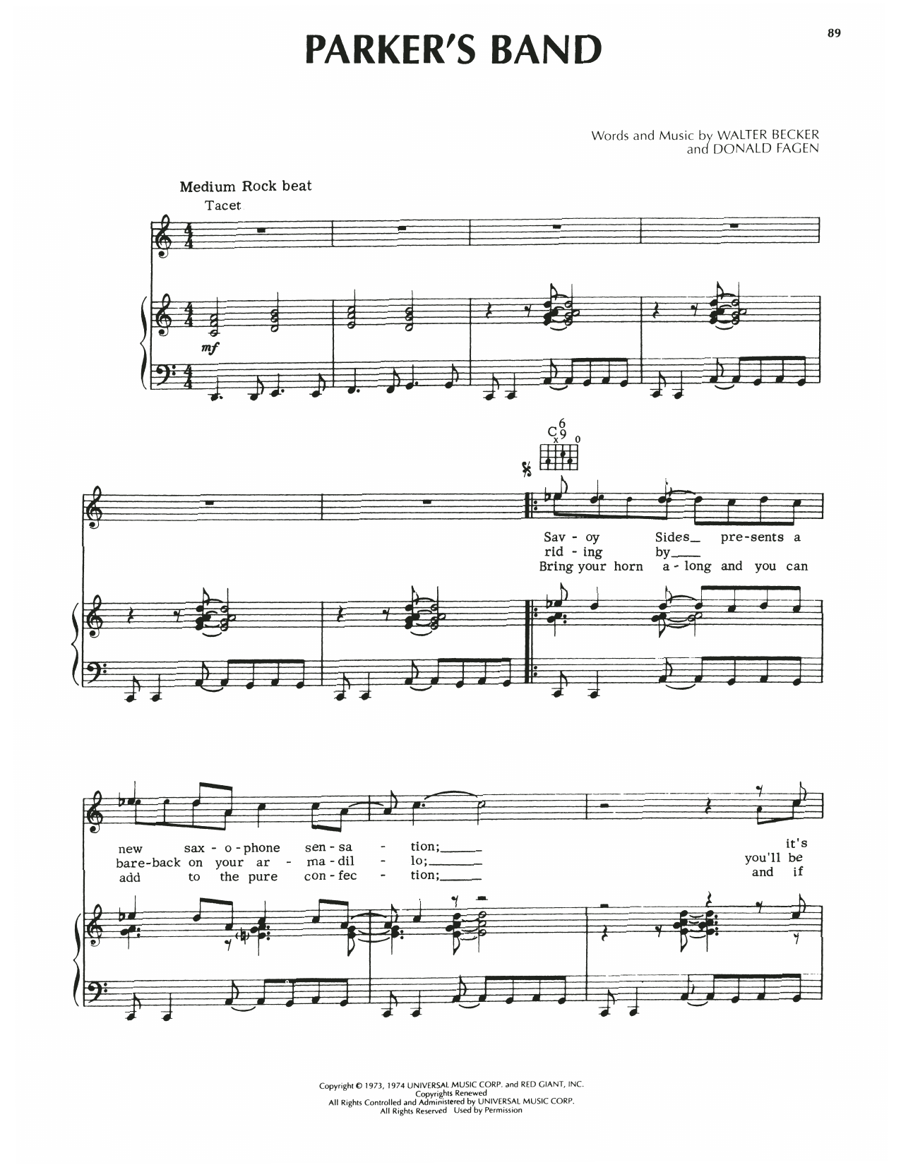Steely Dan Parker's Band Sheet Music Notes & Chords for Piano, Vocal & Guitar (Right-Hand Melody) - Download or Print PDF