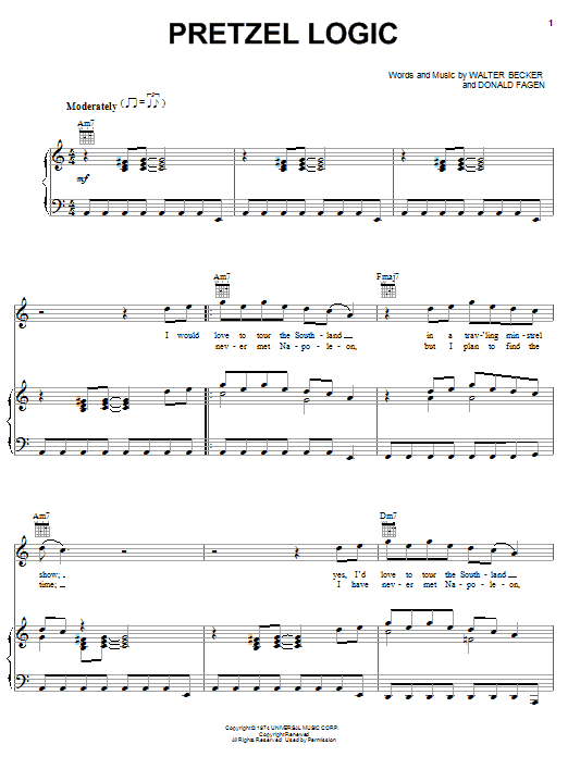 Steely Dan Pretzel Logic Sheet Music Notes & Chords for Piano, Vocal & Guitar (Right-Hand Melody) - Download or Print PDF