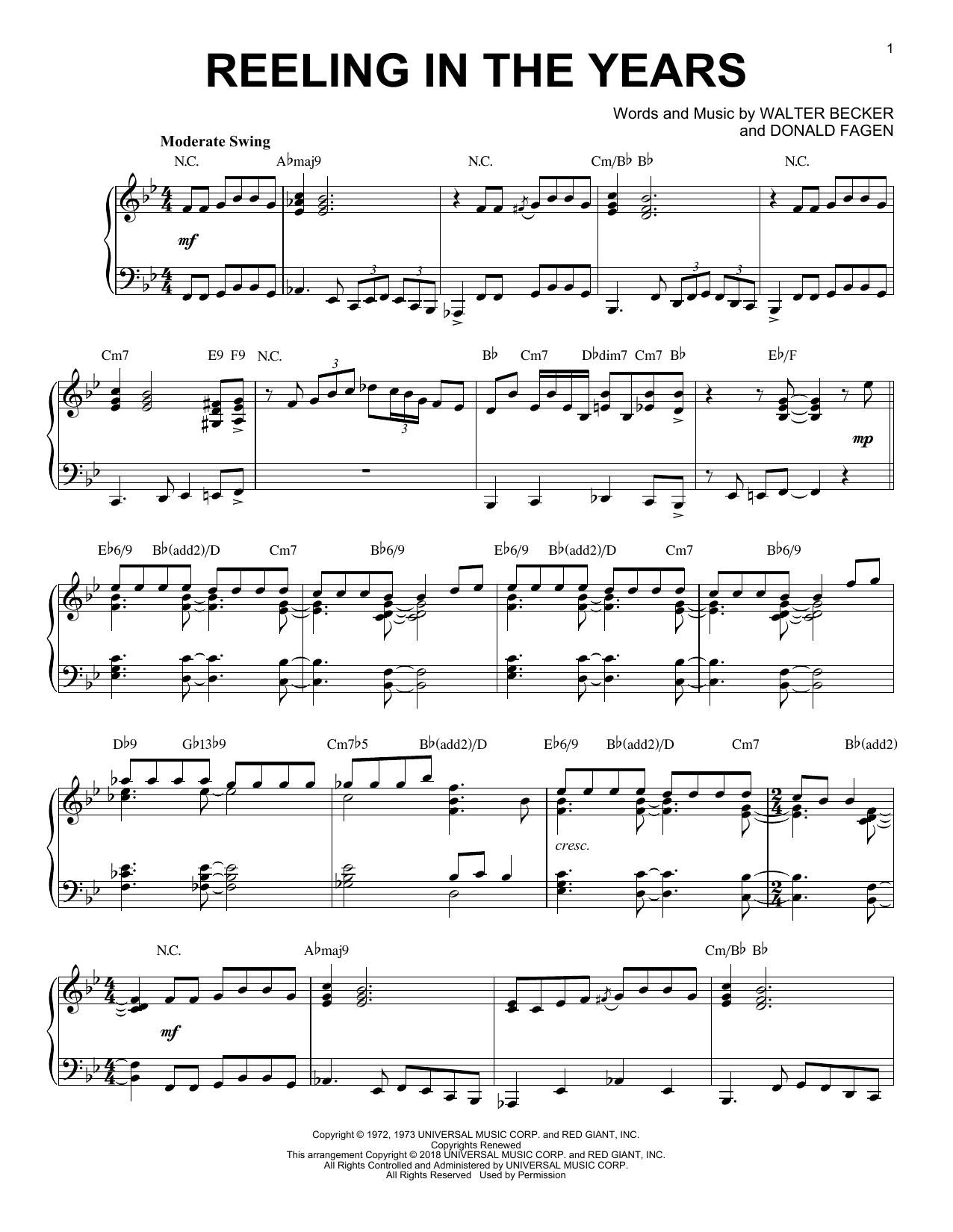 Steely Dan Reeling In The Years [Jazz version] Sheet Music Notes & Chords for Piano - Download or Print PDF