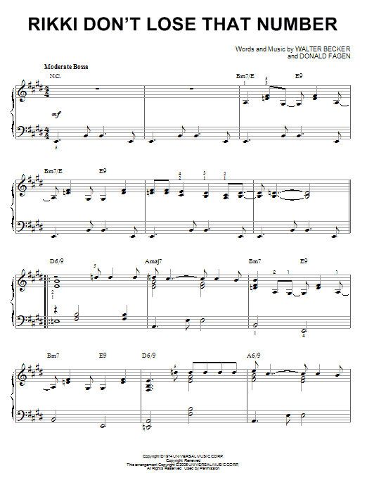 Steely Dan Rikki Don't Lose That Number [Jazz version] (arr. Brent Edstrom) Sheet Music Notes & Chords for Piano - Download or Print PDF