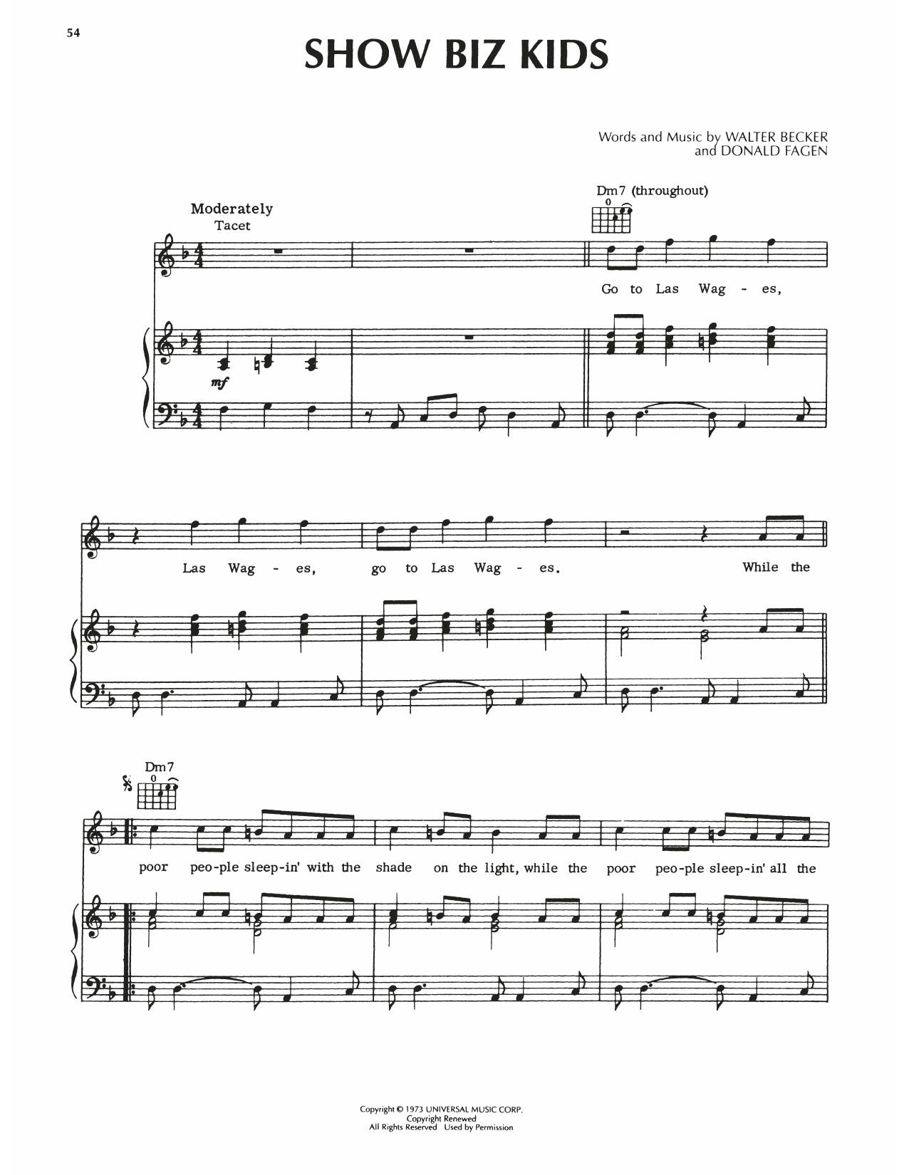 Steely Dan Show Biz Kids Sheet Music Notes & Chords for Piano, Vocal & Guitar (Right-Hand Melody) - Download or Print PDF