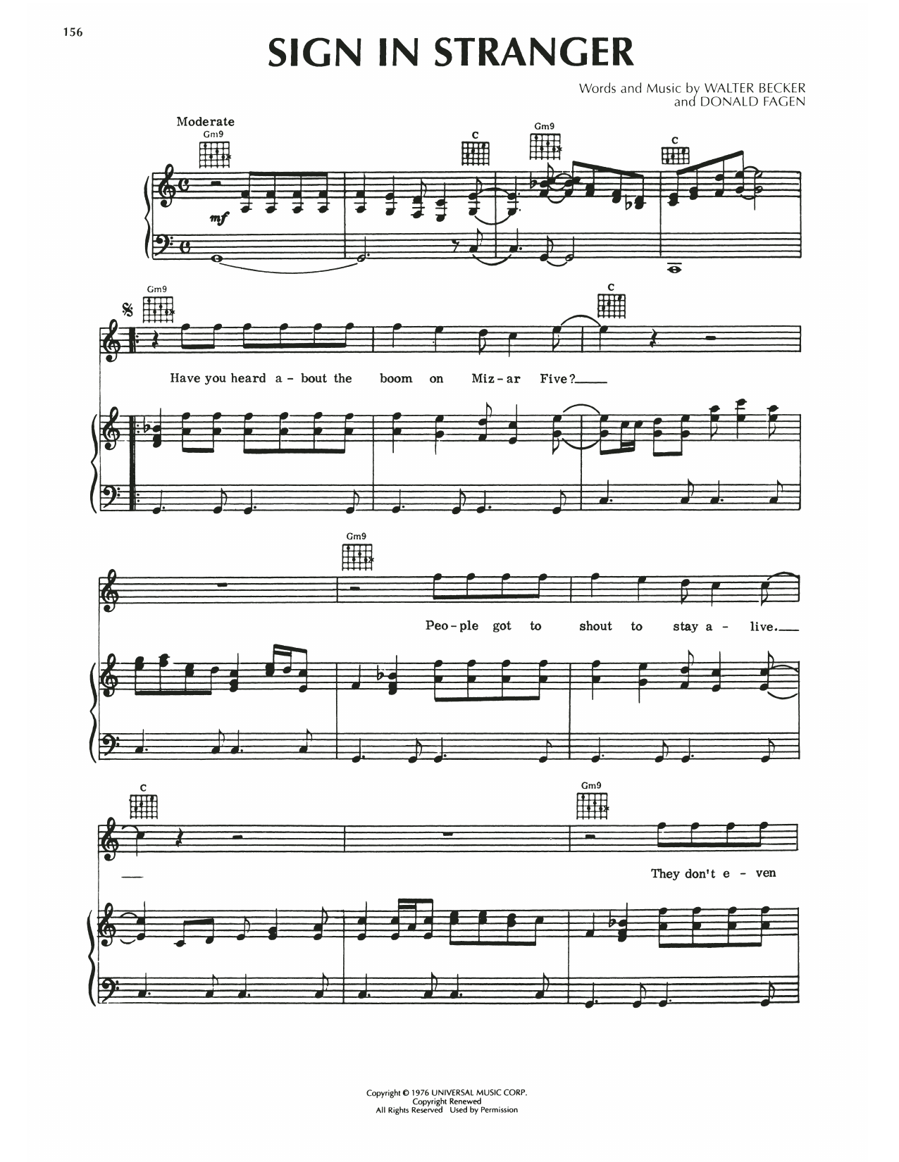 Steely Dan Sign In Stranger Sheet Music Notes & Chords for Piano, Vocal & Guitar (Right-Hand Melody) - Download or Print PDF