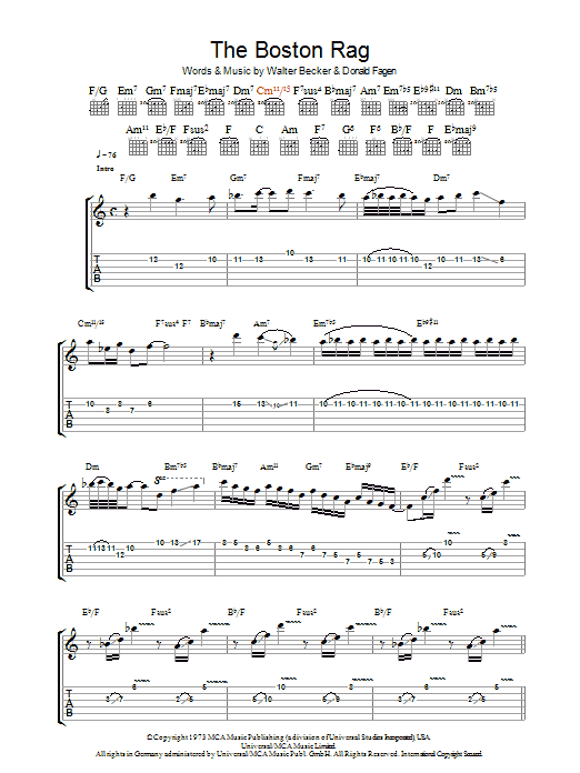 Steely Dan The Boston Rag Sheet Music Notes & Chords for Piano, Vocal & Guitar (Right-Hand Melody) - Download or Print PDF