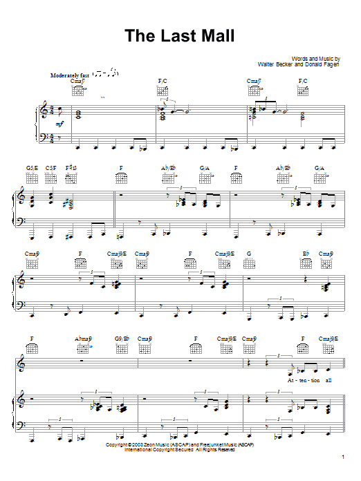 Steely Dan The Last Mall Sheet Music Notes & Chords for Piano, Vocal & Guitar (Right-Hand Melody) - Download or Print PDF