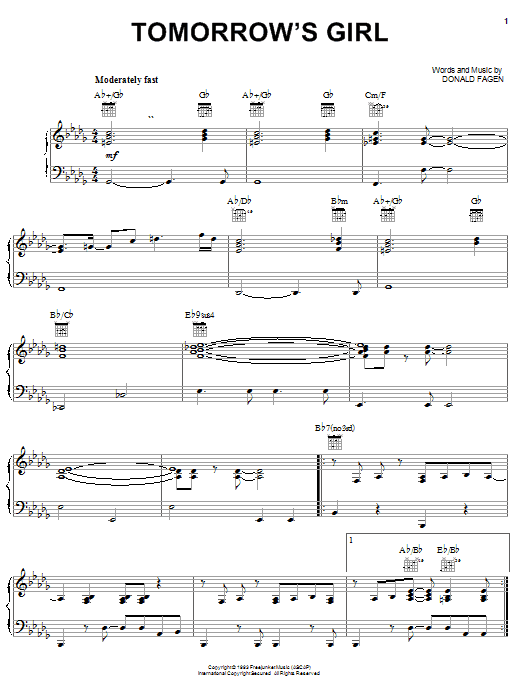 Steely Dan Tomorrow's Girl Sheet Music Notes & Chords for Piano, Vocal & Guitar (Right-Hand Melody) - Download or Print PDF